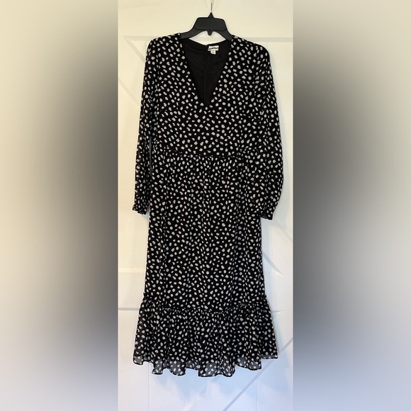 J. Crew Factory Crinkle V neck midi dress BA826 Black and White S - Picture 3 of 6